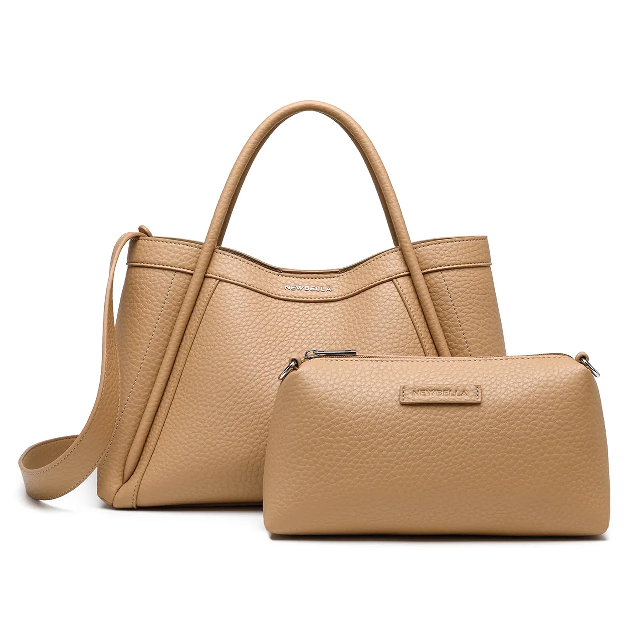 NEWBELLA Tote Bag for Women, Vegan Leather Crossbody Shoulder Bag, Top Handle Satchel Purse for Work, Travel, Daily Use (Apricot-1)