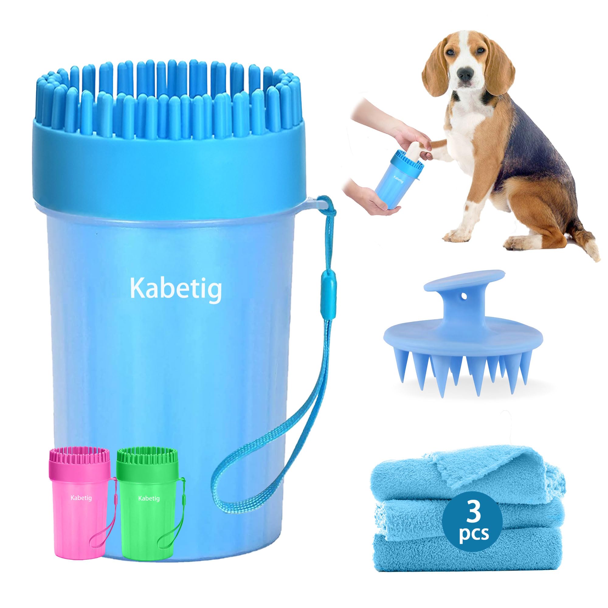 Kabetig Dog Paw Cleaner Kit for Medium & Small Dogs - Quick Clean No Full Bath, 2-in-1 Paw Wash Cup with Detachable Silicone Brush Head, Includes Bath