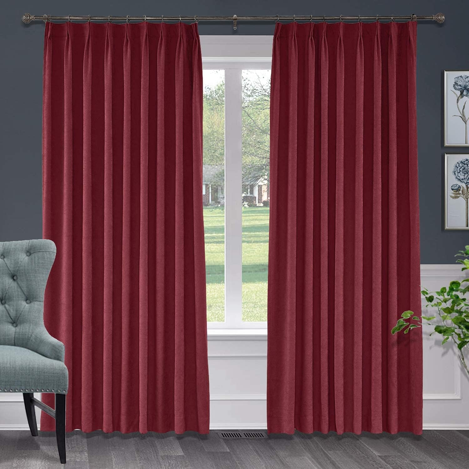 Sky Wave Double Pinch Pleated Soft Touch Blackout 100% Polyester Curtains for Room Darkening and Decoration with Hanging via Hooks. (Burgundy 80 Inch Wide by 72 Inch Long- 2 Pannels Combined Size)