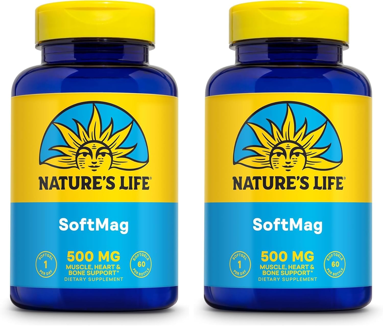 NATURE'S LIFE SoftMag 500 mg - Magnesium Complex - Bone Health, Muscle and Heart Health Support - Easy to Swallow Softgels - 60-Day Guarantee, 60 Servings, 60ct (Pack of 2)