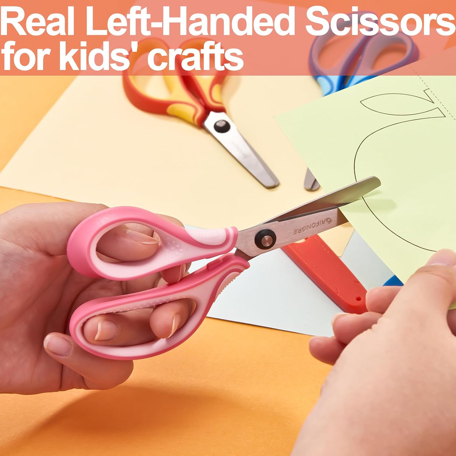 6" Left Handed Scissors for Kids Ages 5-12 - 3 Pack Blunt Tip Safety Stainless Steel School Scissors with Cover, Comfort Soft Grip for Children Teacher Classroom Crafting