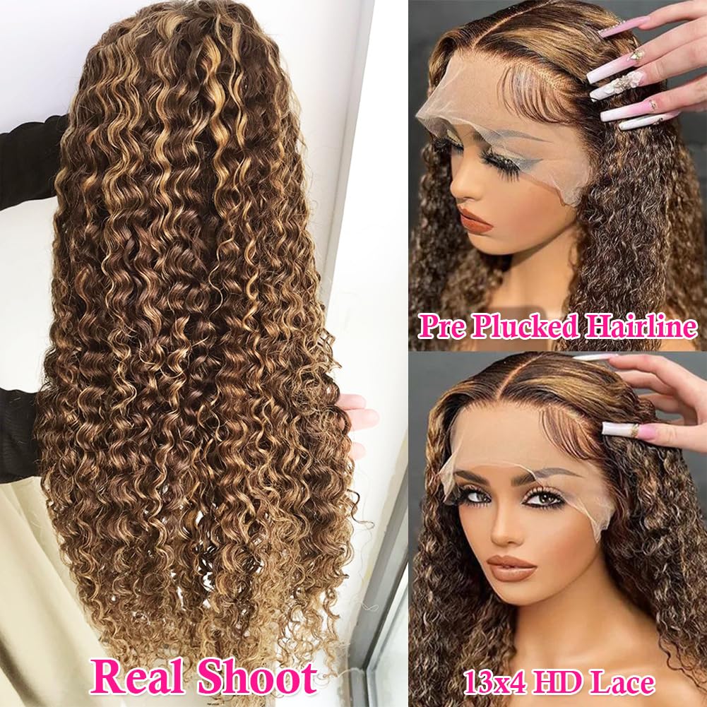 Pizazz Ombre Highlight Lace Front Wig Human Hair 180 Density Deep Wave 20 Inch