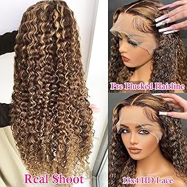 Pizazz Ombre Highlight Lace Front Wig Human Hair 180 Density Deep Wave 20 Inch