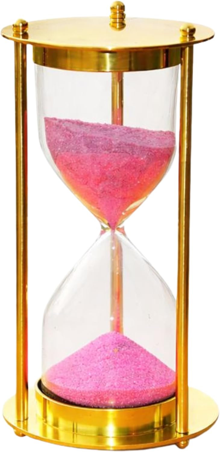 Antique Sand Clock for Home Office Desk Tabletop Collectible Gift Vintage Brass Hourglass Pink Sand Timer 8 Inch Nautical Maritime Decor