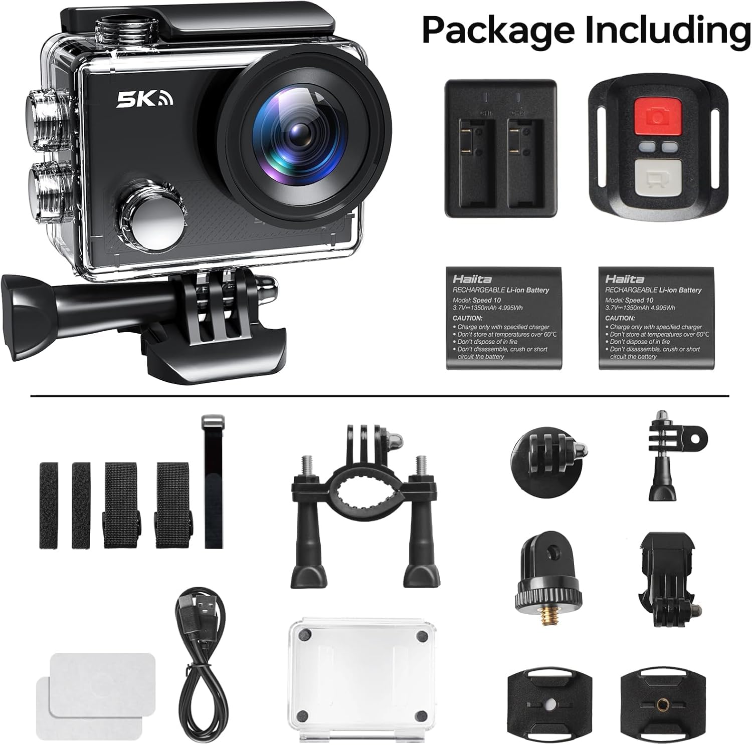 Speed 10 Action Cam 5K 30FPS 30MP 40m wasserdichte Unterwasserkamera WLAN 170° Ultraweitwinkel 5-Fach Zoom mit Fernbedienung 2x 1350 mAh Akkus 64 GB