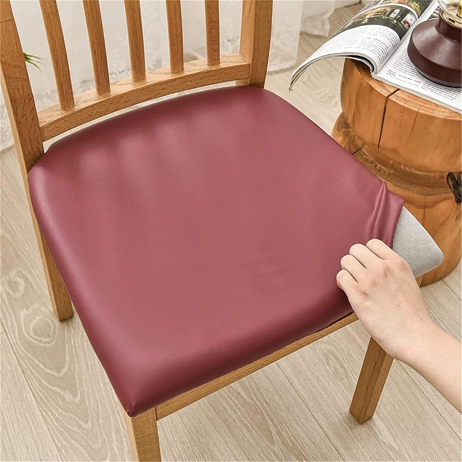 Esszimmerstuhl Sitzbezüge, Stuhlbezug Sitzfläche Weich Sitzbezug Stuhl Stretch-sitzbezüge, Stuhlbezug Sitzfläche Weich Sitzbezug Stuhl (Burgundisch,6er Set)