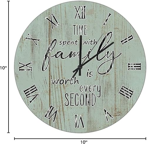 Miniatura 10 de UFunhome Reloj de pared de madera con cita familiar, el tiempo que pasa con la familia vale la pena cada segundo, reloj colgante redondo, funciona