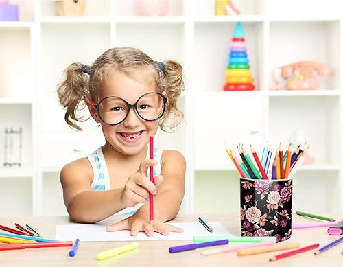 Vista 129 de WAVEYU - Portalápices bonito para escritorio, decoración de escritorio para niñas y mujeres Flor negra