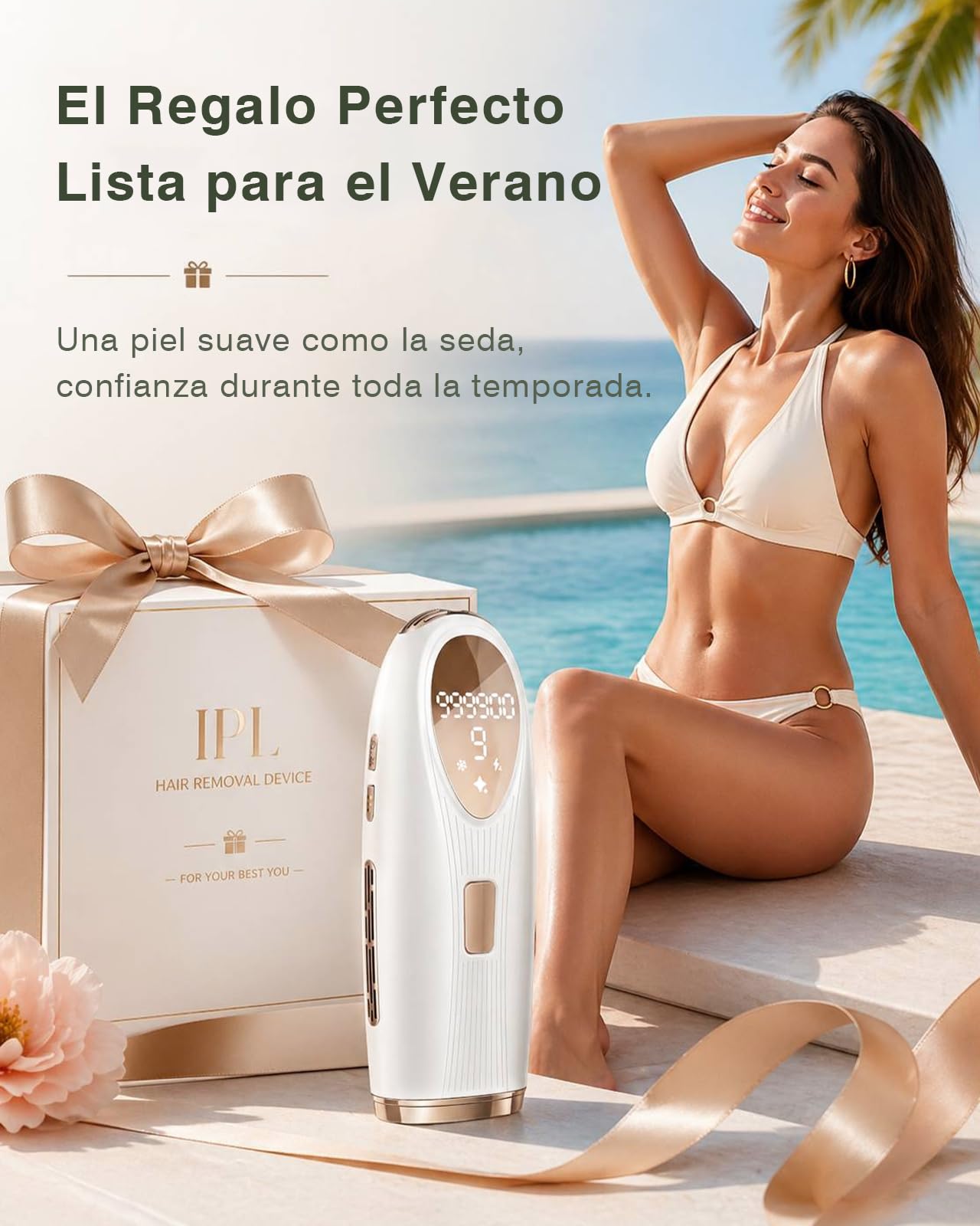 Depiladora Láser IPL con Refrigeración 5°C, 9 Niveles de Energía, 999.900 Flashes, 3 Funciones HR/RA/SC, Depiladora Luz Pulsada para Rostro, Bikini y Cuerpo, Uso en Casa ck1122