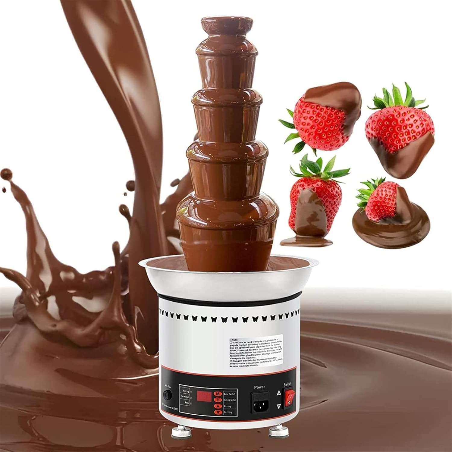 ASerZenith Chocolate Fondue Fountain, Commercial Chocolate Fountains, 5 Tiers Large Chocolate Waterfall Machine Stainless Steel Hot Cheese Fondue Tower, Perfect For Candy Bbq Sauce Ranch Liqueurs