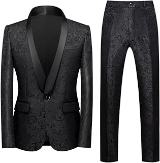 Mens 2 Piece Paisley Dress Suit Slim Fit Elegant Tuxedo One Button Shawl Lapel Suits Set Party Wedding Blazer Pants Sets