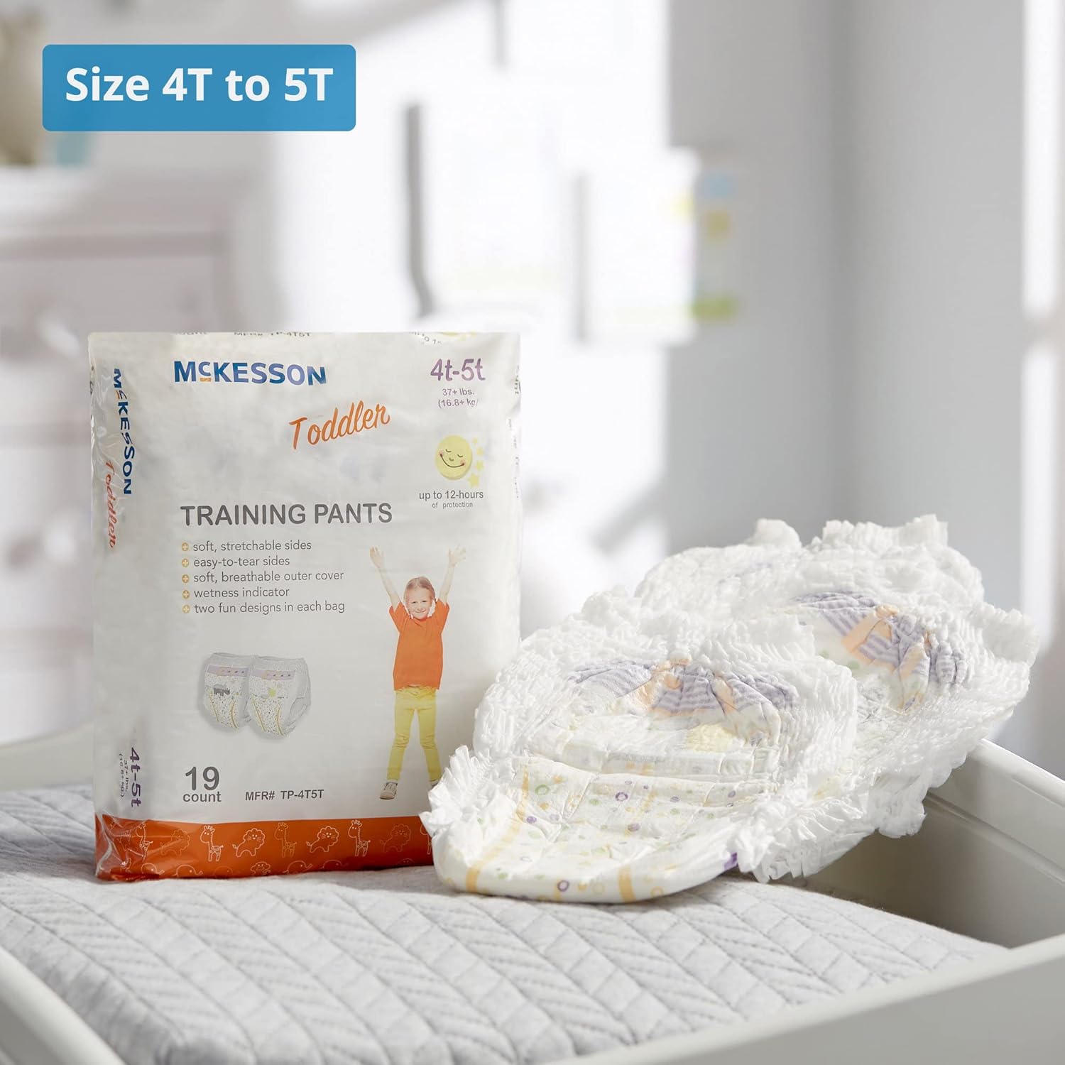 McKesson Toddler Training Pants, Size 4T to 5T (Over 37 lbs), 19 Count, 4 Packs, 76 Total