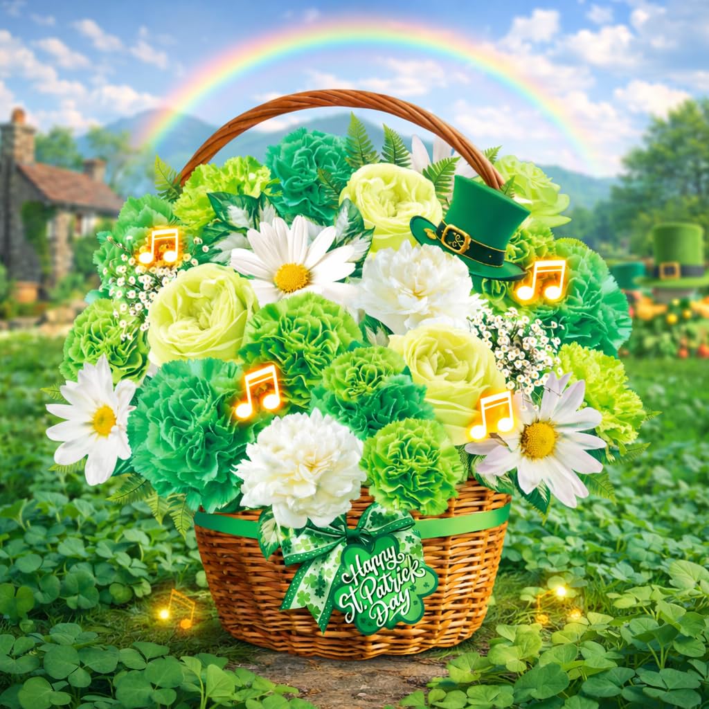 APOTODITO St Patricks Day Cards, St Patricks Day Gifts with Music and Lights, St Patrick Basket for Women Kids Mom