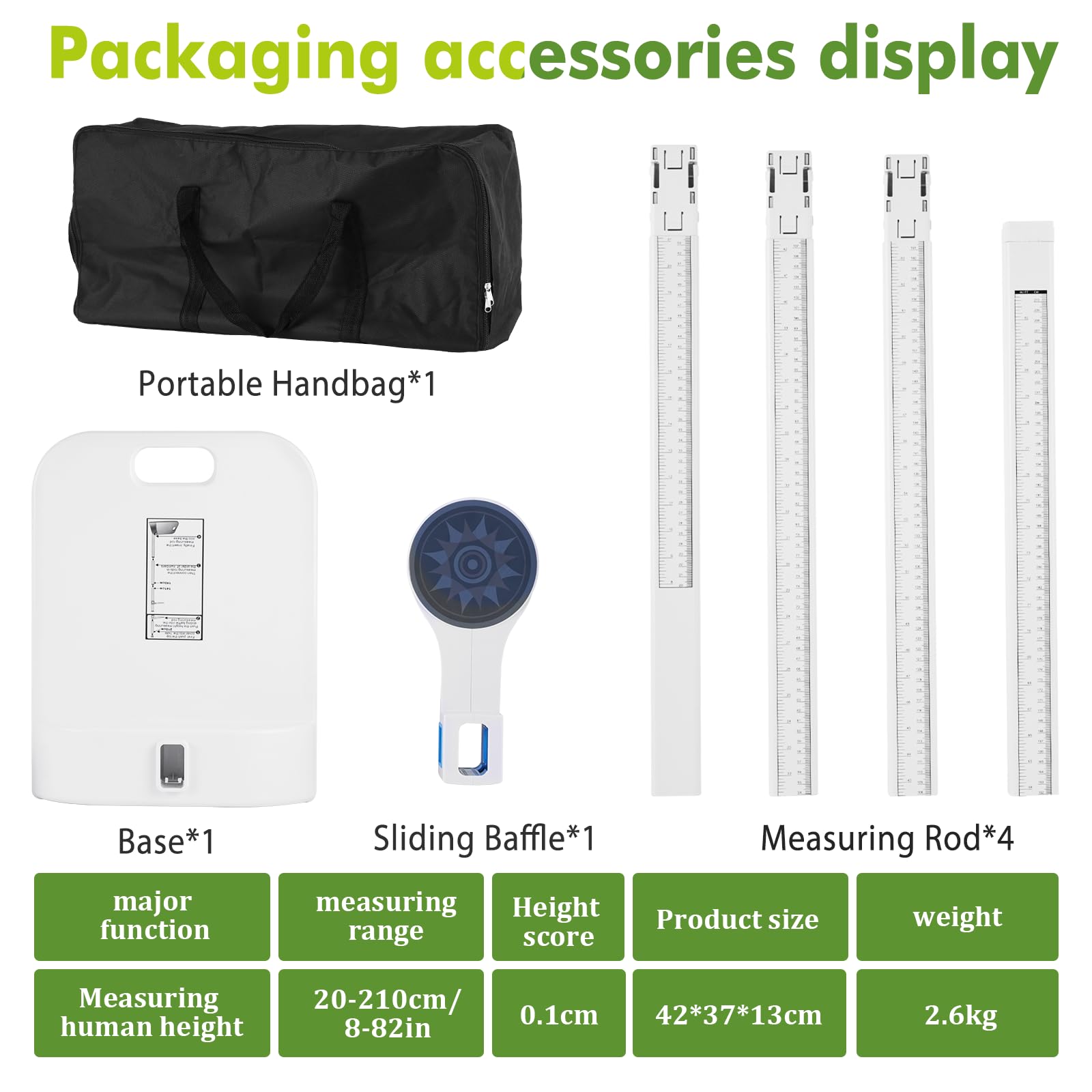 Stadiometro portatile, asta di misurazione dell'altezza, 20-210 cm, con scale metriche e imperiali, per palestra, scuola, casa, ospedale, ecc.
