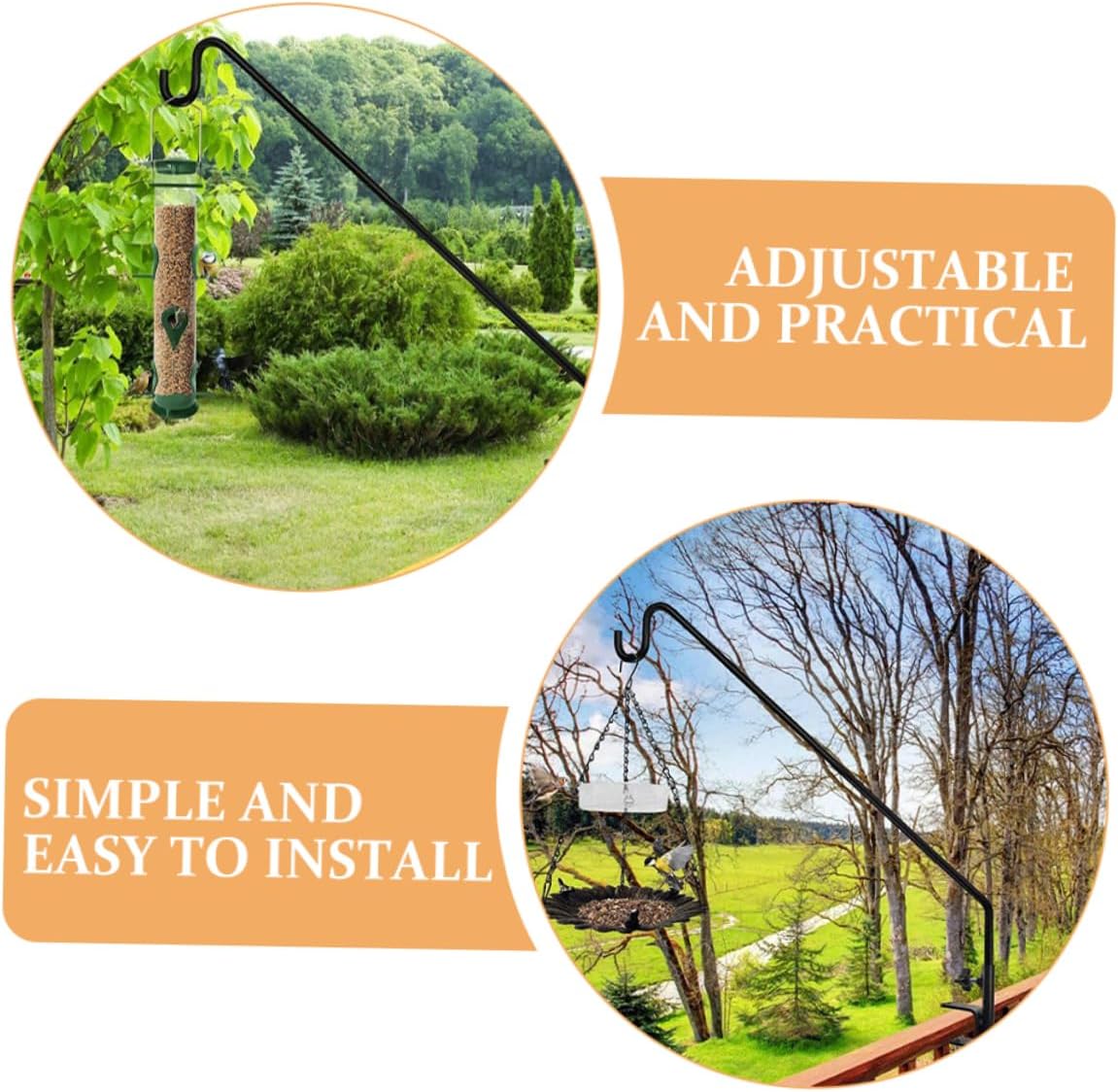 VICASKY Sturdy Adjustable for Bird Feeders and Plants Shepherd Hook for Deck Railing Outdoor Hanger Clamp for Lanterns and Hummingbird Feeders