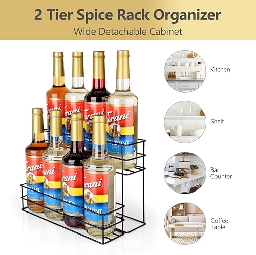 Miniatura 4 de Organizador de jarabe de café con capacidad para 8 botellas, estante de 2 niveles para barra de café, cocina, estante pequeño para vino para bar,