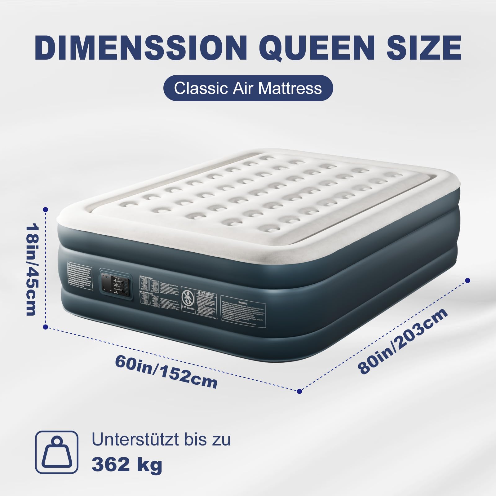 LEADZM Luftbett 2 Personen, Luftmatratze Selbstaufblasend Doppel mit eingebauter elektrischer Pumpe, 203x152x46 cm, 295 kg Belastbarkeit, Grau