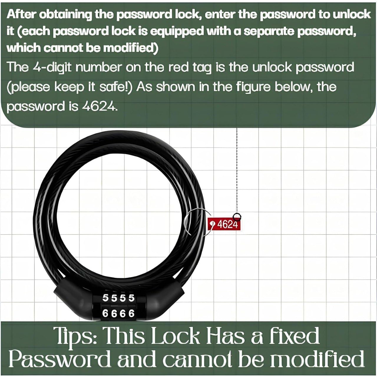 NSXEEN Heavy-Duty 4-Digit Combination Cable Lock for Bike, Gate
