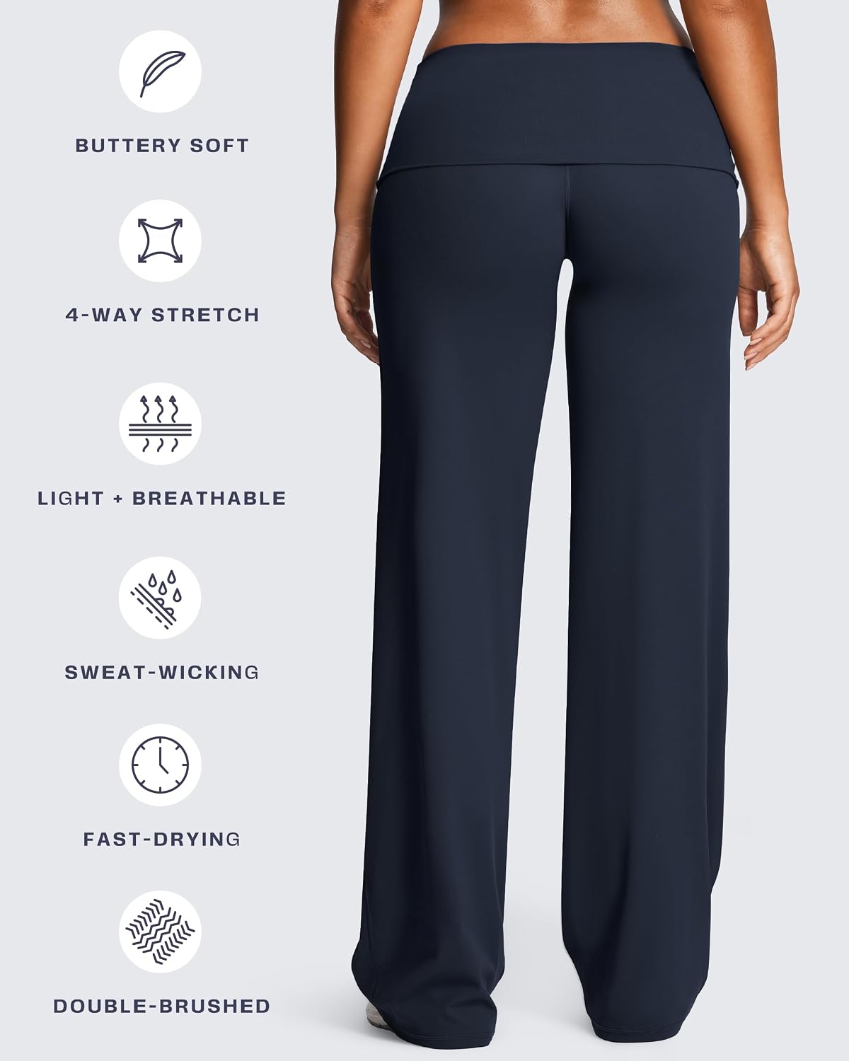 Aoxjox Women's Workout Athlenza Fold Over Waist Straight Leg Bottoms Lumastretch™ Gym Yoga Pants 31"/33"/35"