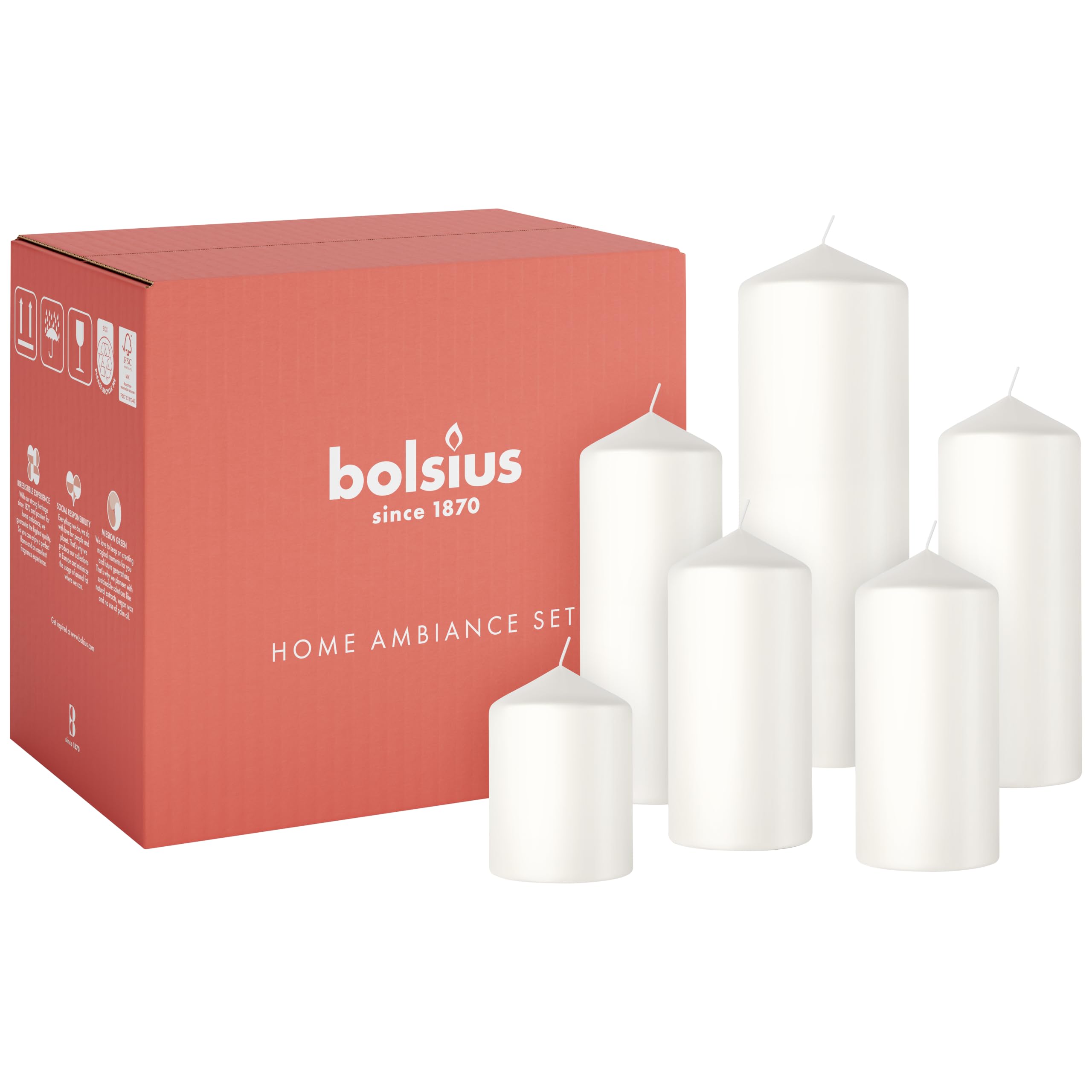 Bolsius Smooth Pillar Candles - Set of 6 - Cloudy White - Decorative Household Candles - Long Burn Time - Unscented - Natural Plant-Based Wax - Palm Oil Free — image 1