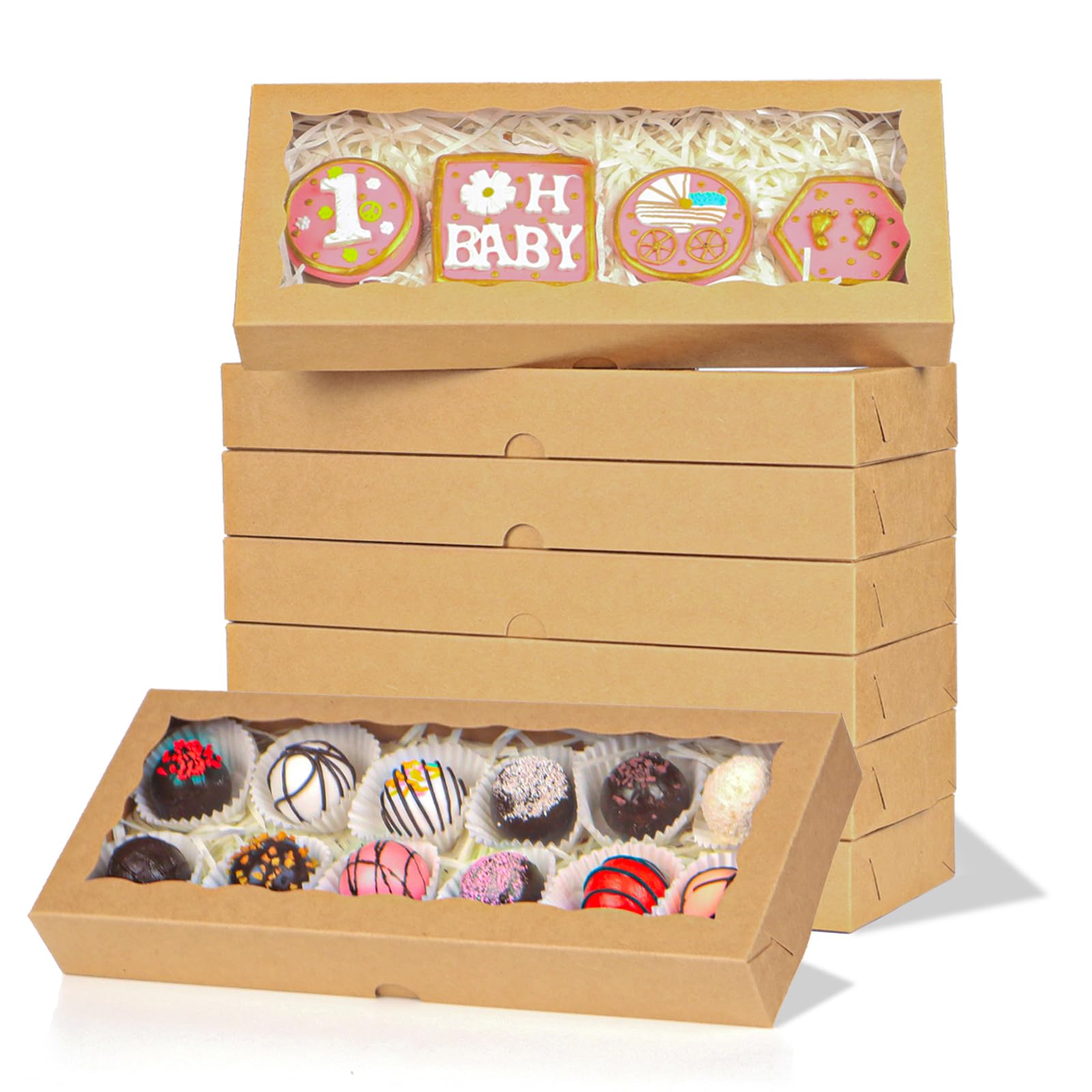 JCXGRVC 100pcs 7x4.33x1.5 Inch Brown Bakery Boxes With Window Cookies Boxes Chocolate Truffle Boxes Macaron Boxes Cakesickle Boxes Browines Treat Boxes For Christmas Valentine's Easter Mother's Day