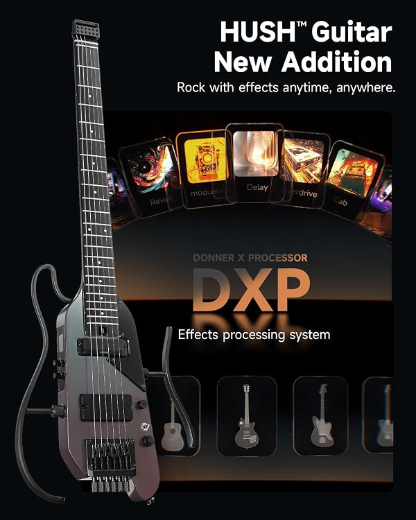 Donner HUSH X PRO Electric Guitar Kit - Smart Travel Guitar with Dozens of Preset Combinations, 7 Tone Sim Options, Midnight Glow by Donner - Used condition - US$345.99