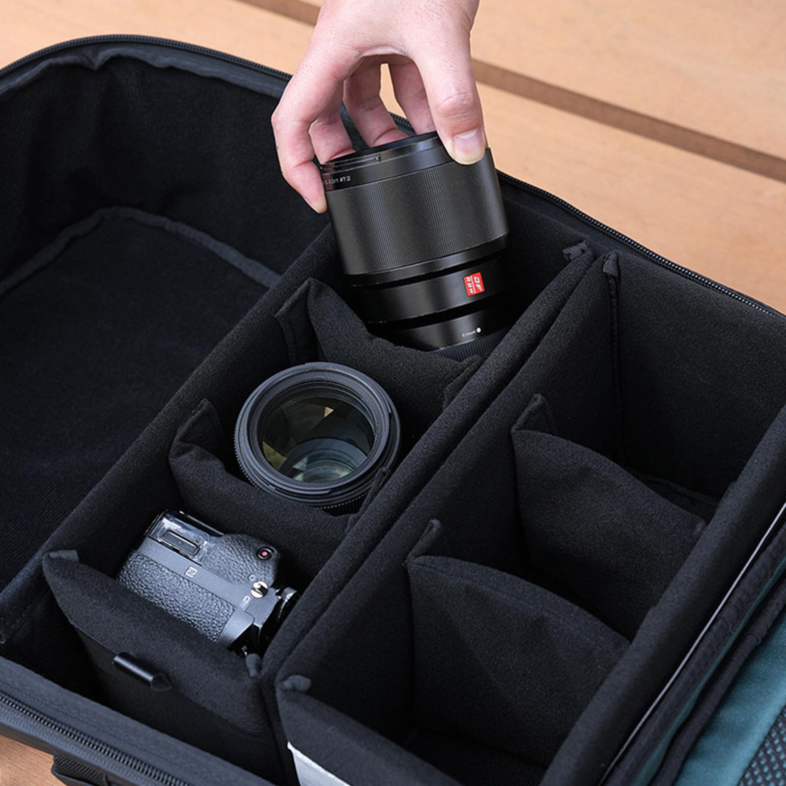 Bolsa de almacenamiento para cámara con compartimentos ajustables para una fácil organización de lentes y dispositivos, bolsa extraíble para cámara, Black, L, Funda protectora para cámara