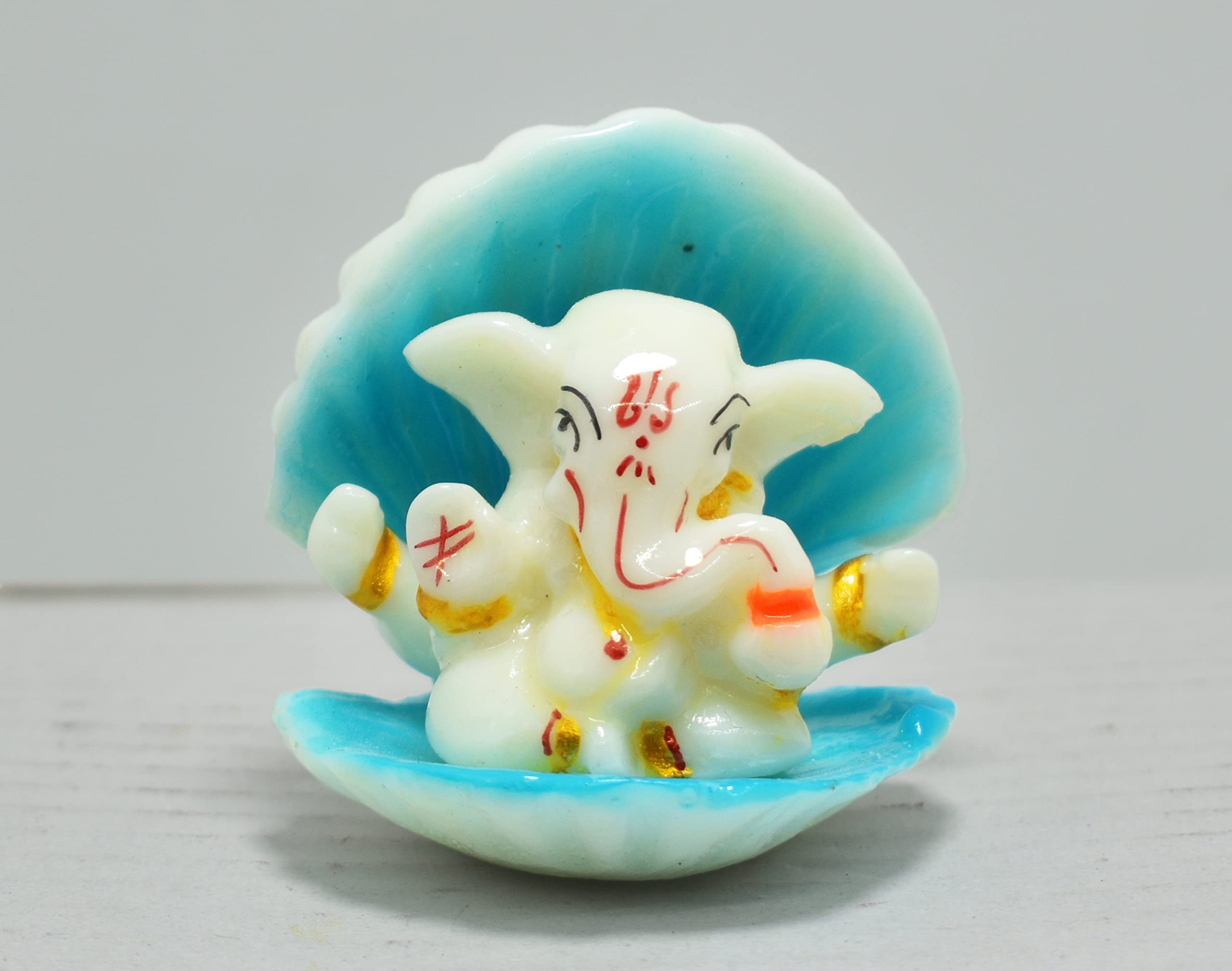 Lord Ganesha in Shankh in Marble Material | Blue Color | Ideal for Home Decor or showpiece | Home Temple puja | Office Table | Ganesh chaturthi | Diwali puja | Gift Item