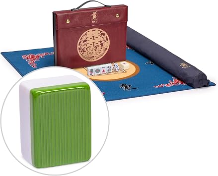 Yellow Mountain Imports Mahjong Bundle - Professional Chinese Mahjong Game Set, Double Happiness Green and Blue 31.1-inch Table Cover for Mahjong and Board Games