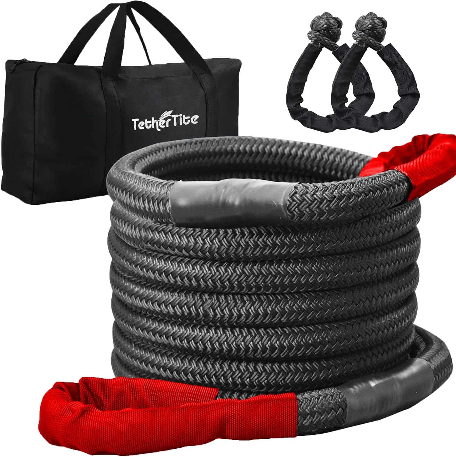 Kinetic Recovery Tow Rope (36000lbs) with 2 UHMWPE Soft Shackles (40000lbs), Heavy-Duty Offroad Snatch Strap, Vehicle Recovery kit for Jeep car Truck ATV UTV SUV (Orange, 7/8“x20')