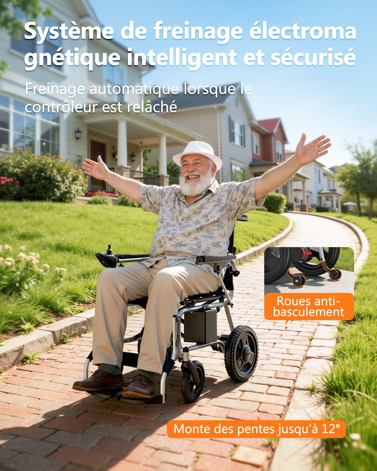 fauteuil roulant electrique pliable– autonomie 20 km, poids 16,8 kg, pliable et compact, idéal pour la maison et les voyages. Capacité de charge 125 kg, adapté à tous les terrains