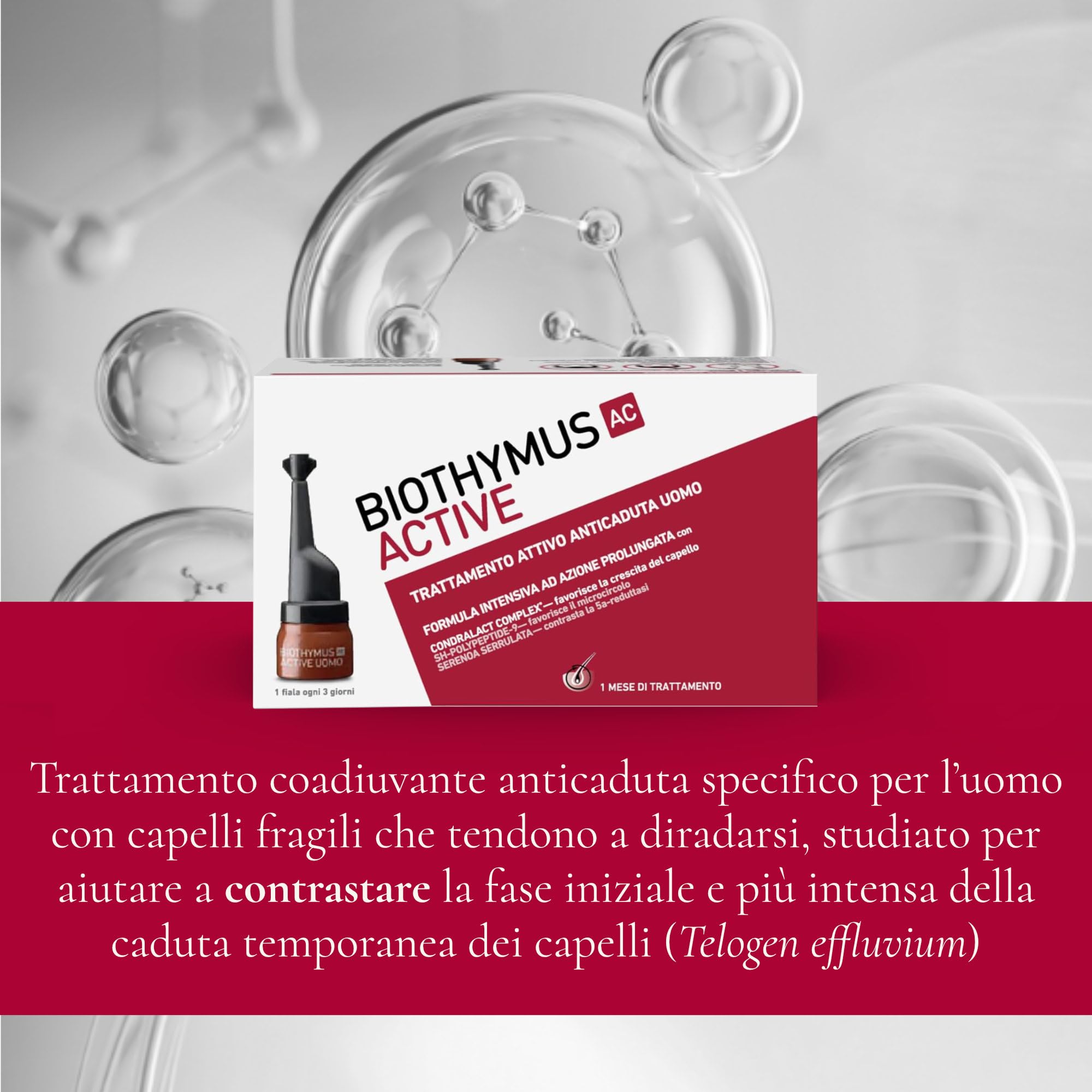 Biothymus Active Uomo, 20 Fiale Anticaduta Capelli Uomo, Trattamento Attivo con Formula Intensiva ad Azione Prolungata, 2 Mesi di Trattamento
