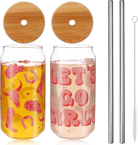 Miniatura 8 de RUIYELE 2 vasos de vidrio para beber de vaquera occidental para cerveza de café helado, discoteca vaquera, despedida de soltera, tazas decorativas,