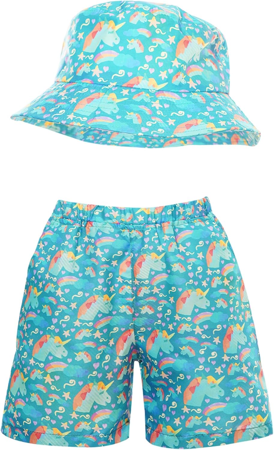 YiZYiF Kids Girls Boys Swim Board Shorts Printed Beach Trunk Summer Casual Shorts Bottom with Sun Hat