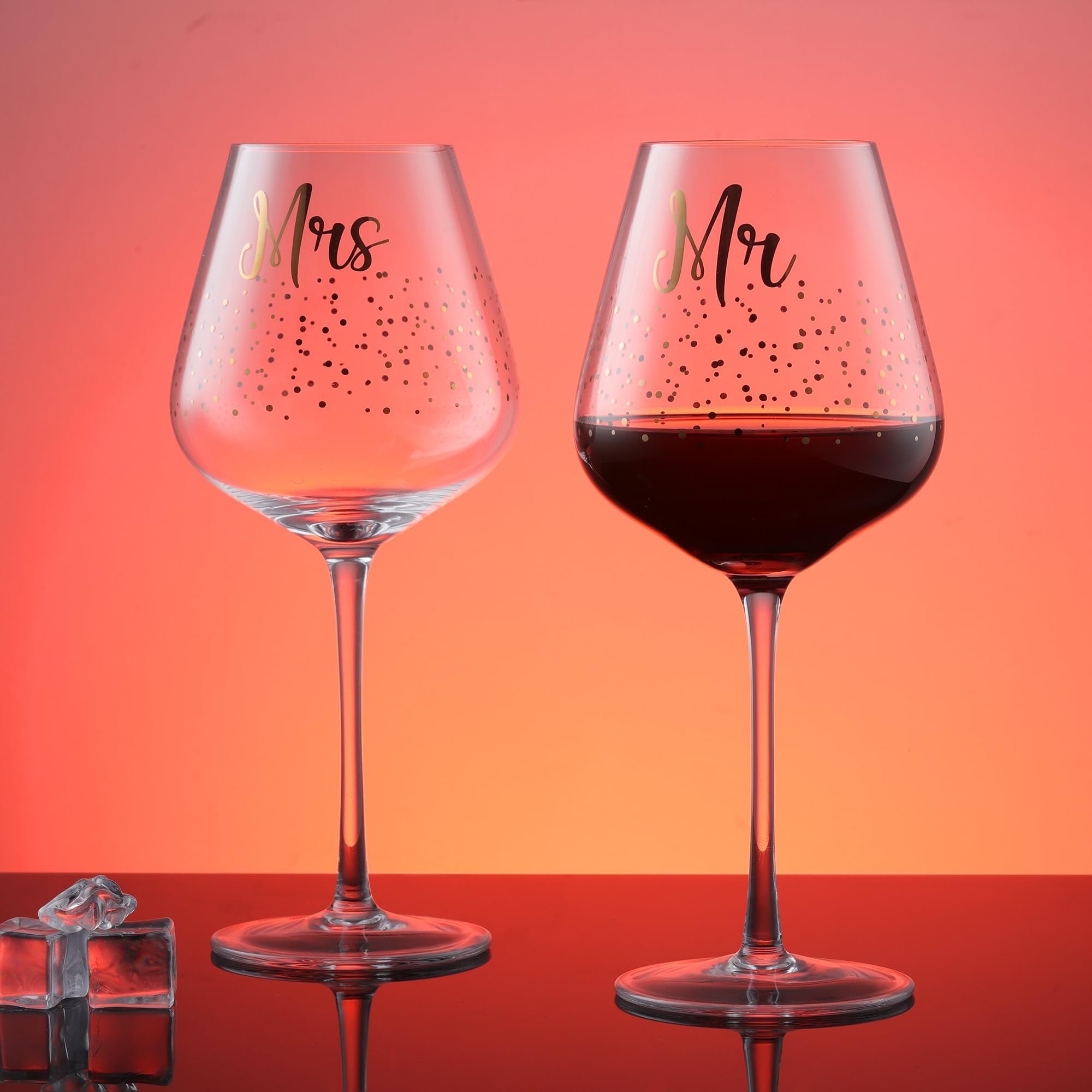 Joeyan 520 ml Set di 2 Mr e Mrs Calici Vino Rosso con Decalcomania Dorata