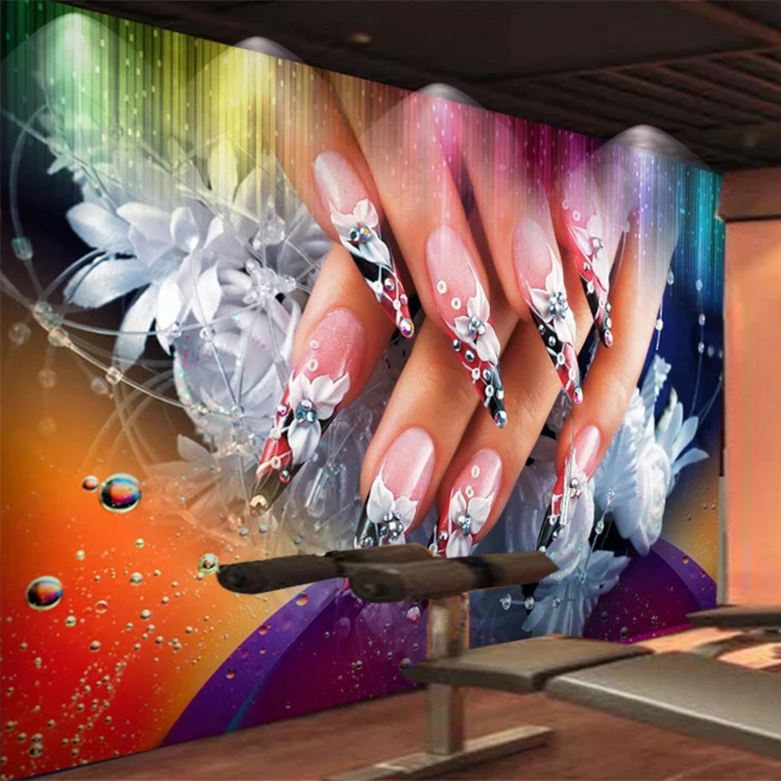 Papier peint nail art salon de manucure décoration murale moderne institut de beauté fleurs