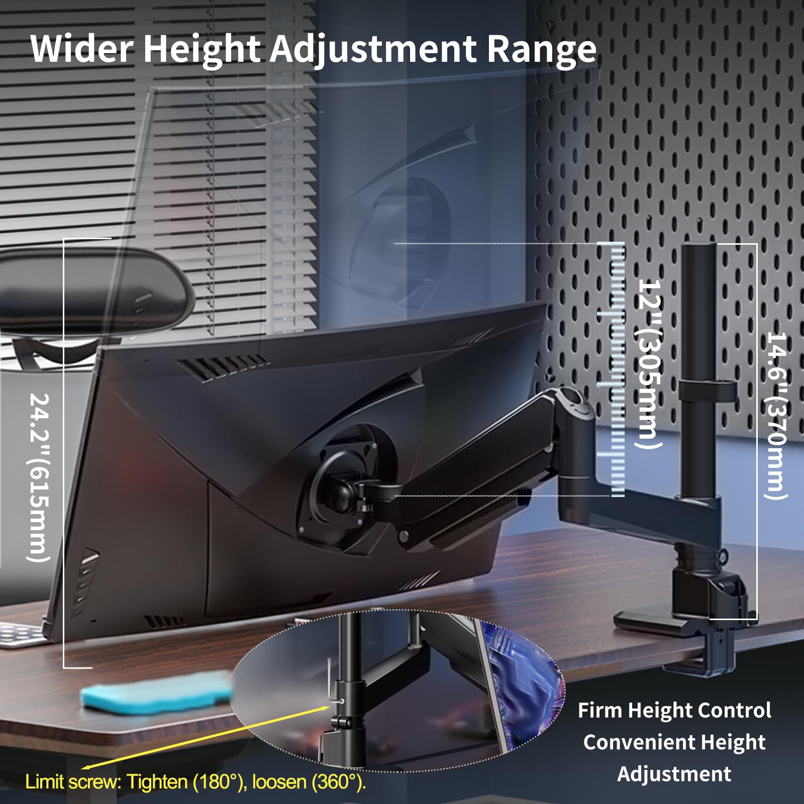 Braccio per monitor da 17 a 60 pollici per schermi piatti e curvi ultrawide, supporta 20 kg, supporto per monitor singolo con molle a gas completamente regolabili per casa, ufficio e giochi