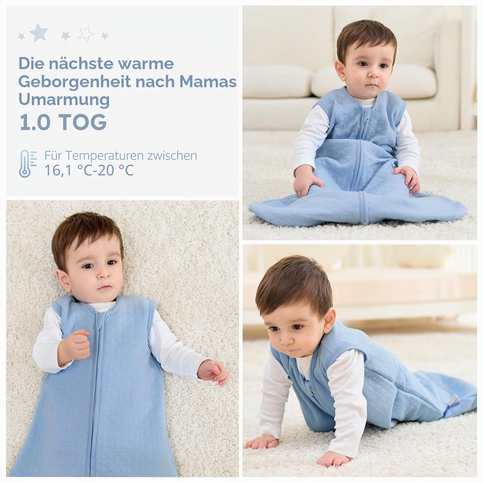 Unnivoll Schlafsack Baby Sommer 1.0 Tog Babyschlafsack 6-12 monate Sommerschlafsack 78 cm für Jungen Mädchen Neugeborene Blau Baby