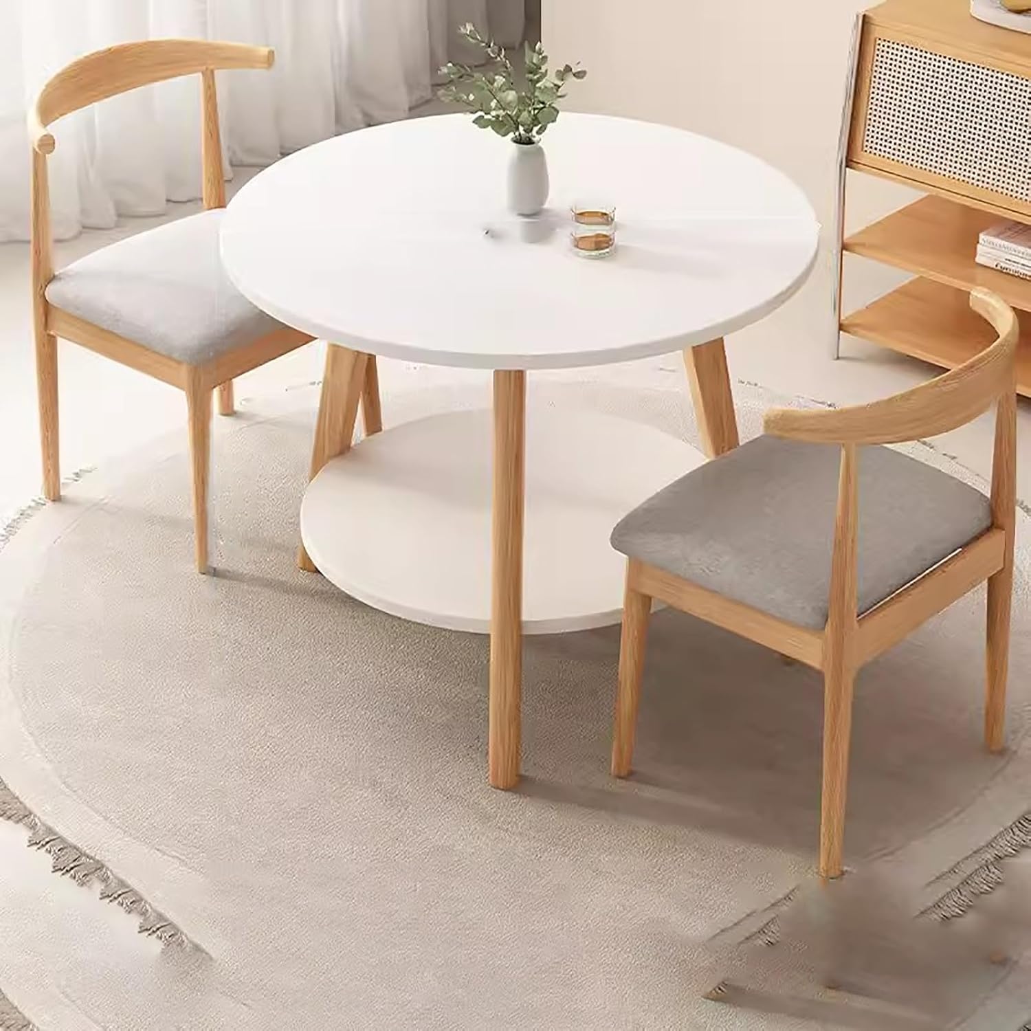 Round Dining Table for 2 with Chairs,Round Negotiation Reception Tables and Chairs Combination,Coffee Shop Leisure Table Retro Style,Breathable Fabric,Suitable for Lounge.(Gray)