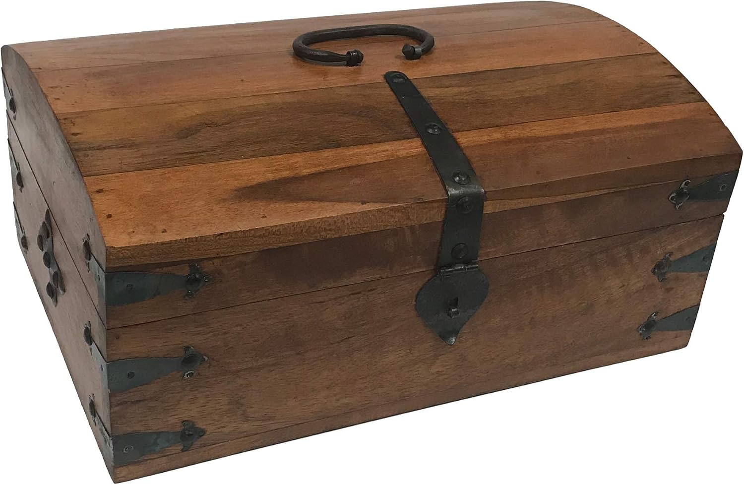 Colonial Traveling Mango & Teak Wood Chest including Wooden Travel Mirror, Horn Comb and 18th Century Playing Cards