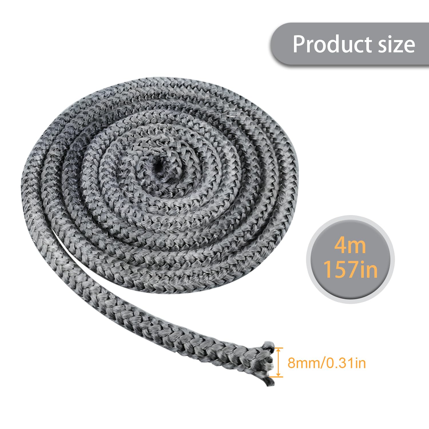 Guarnizione Porta Stufa 8mm 4m Fibra di Vetro Corda Ignifuga per Camino Pellet Termocamino
