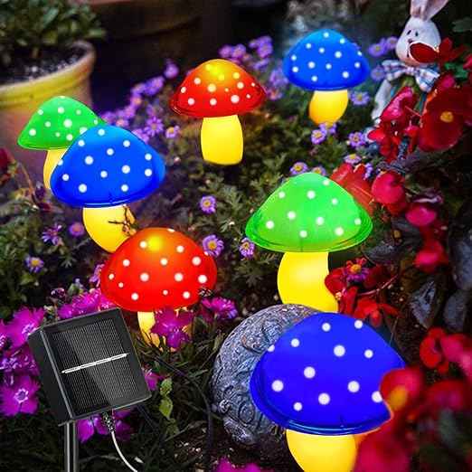 TOLOYE Upgraded Outdoor Solar Garden Mushroom Lights(6 Mushrooms Lamps), 8 Modes Outside Waterproof