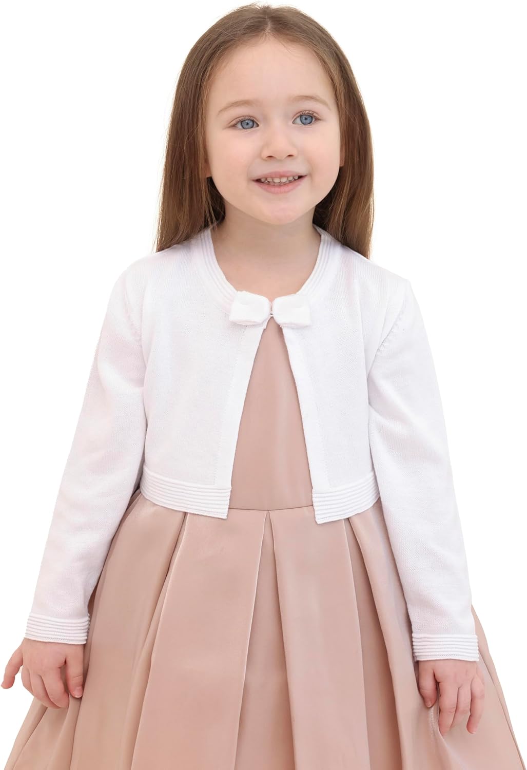 Lilax Little Girls' Knit Long Sleeve Bowknot Closure Bolero Cardigan