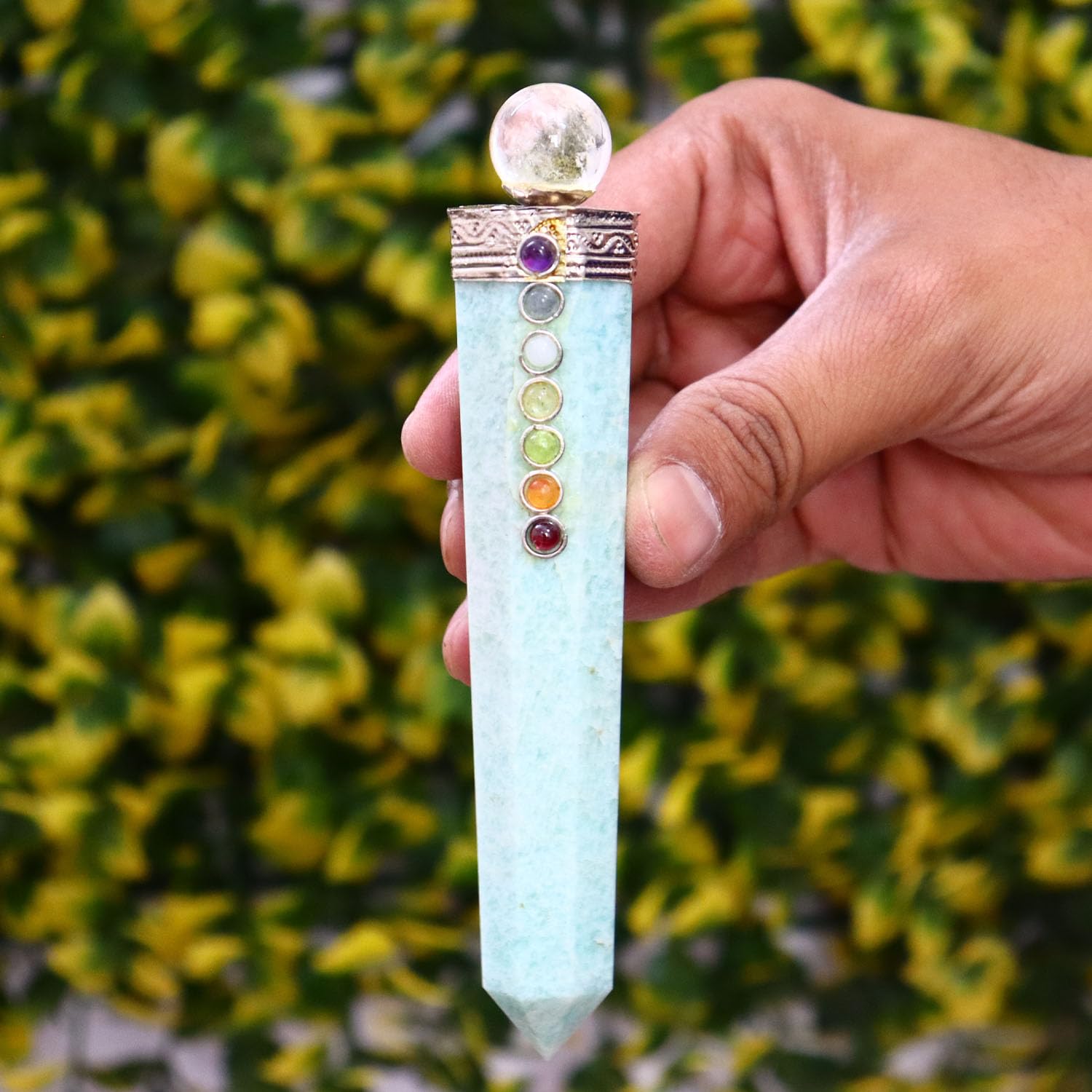 5.5" Gemstone 7 Chakra Amazonite Massage Wand/Carving Healing Power Reiki Smooth Massage Wand Gemstone