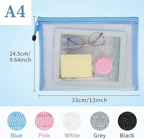 Miniatura 2 de Toplive Bolsa de malla con cremallera bolsa de documentos paquete de 5 bolsas con cremallera de tamaño A4 para suministros de oficina escolar bolsas