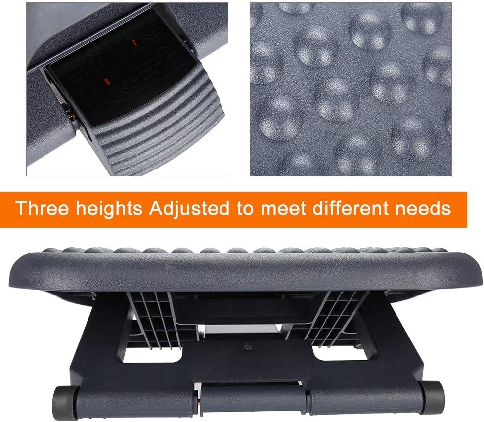 Adjustable Desk Foot Rest with Pebble Massage, Tilt Height Footrest for Home Office, Portable Under Desk Comfort Support