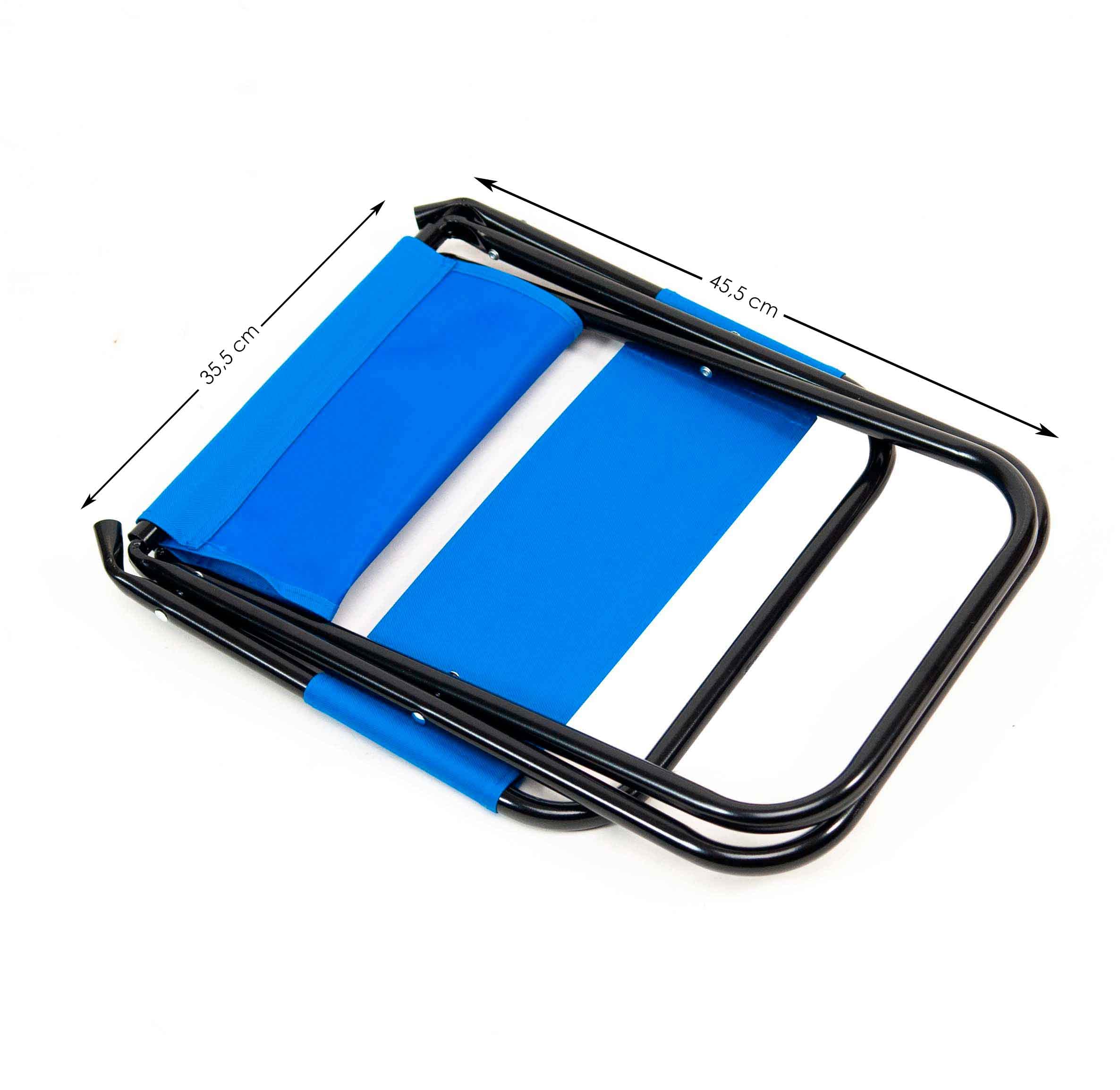 The Secret Home - Taburete Portátil Plegable Ultraligero con Respaldo de Acero y Poliéster para Exteriores, Pesca, Camping, Playa - Alto 58 cm x Largo 35 cm - Azul
