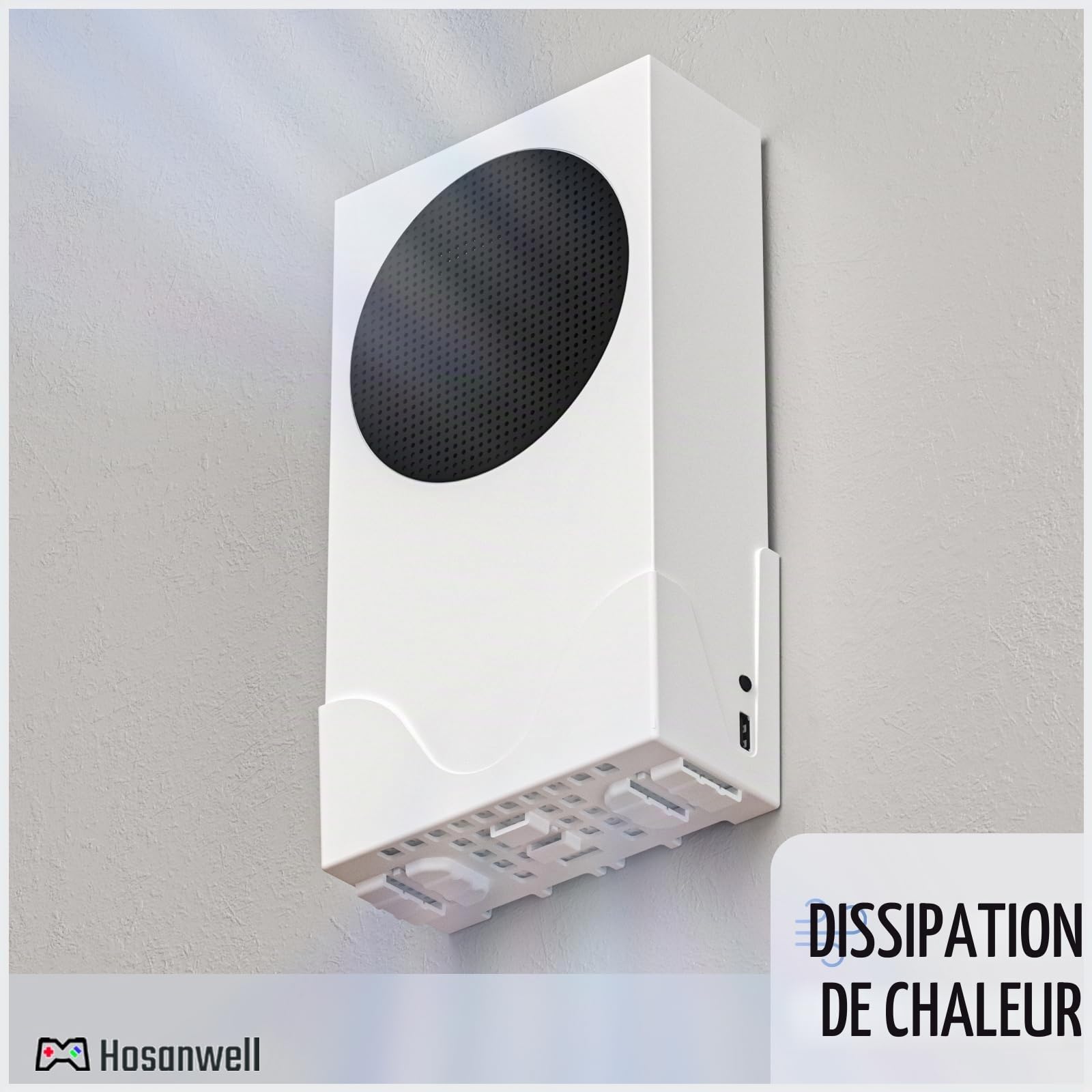 Hosanwell Support Mural Xbox Series S Ensemble pour Contrôleur, Console et Casque, Support Solide avec Tapis Antidérapant, Encoche de Chargement pour Câble USB, Installation Facile
