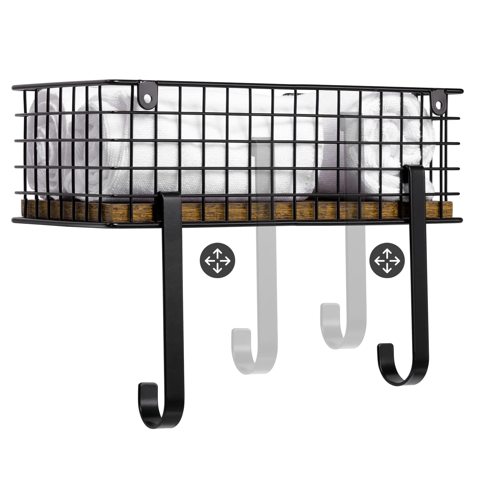 Soporte para tabla de planchar y plancha para tabla de planchar con estante colgador de hierro con base de madera marrón cesta de almacenamiento y ganchos extraíbles para el hogar, lavandería, metal