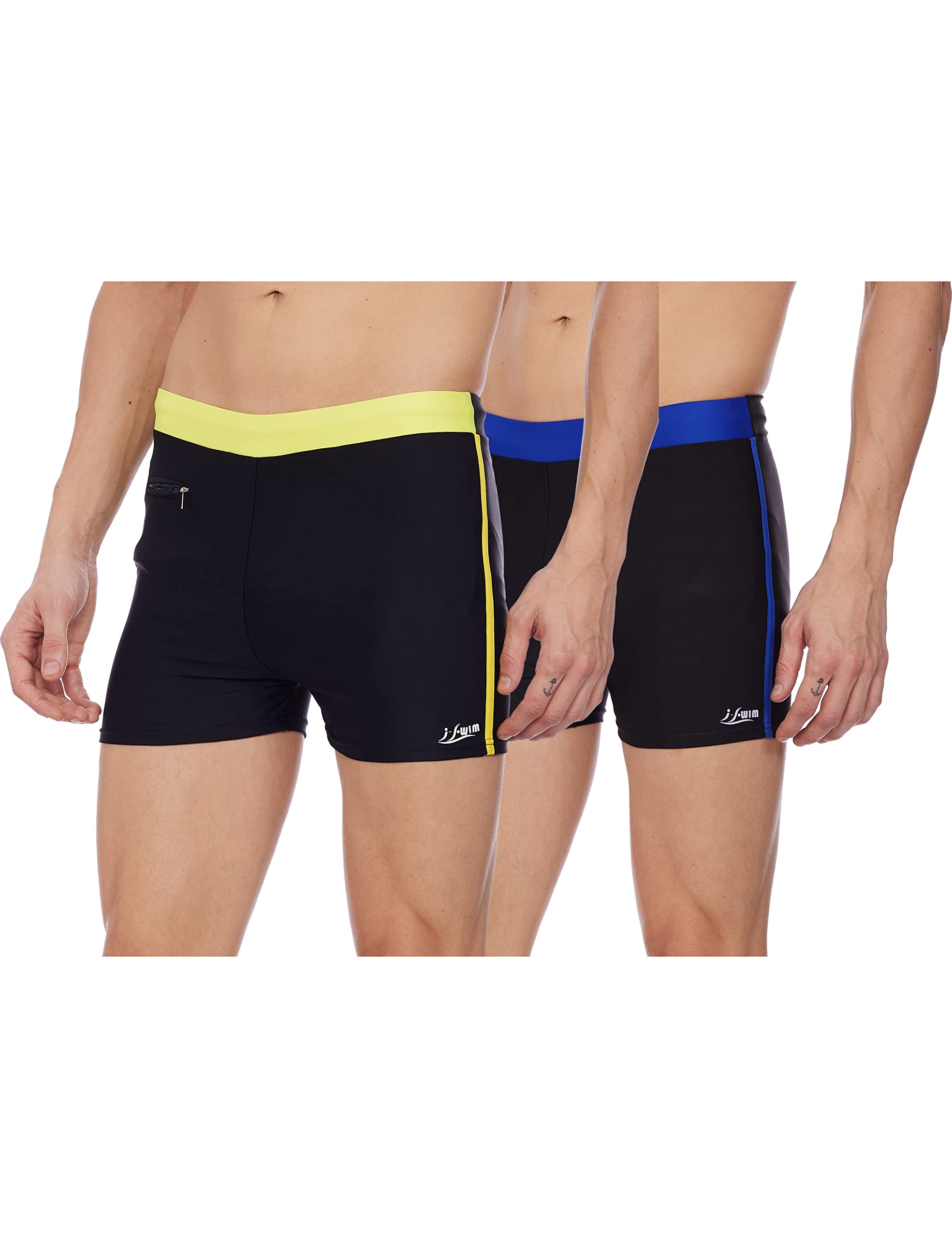 I-Swim Mens Costume Is-010 Size 2XL Black/Yellow with Is-010 Size 2XL Black/Blue Pack of 2 and Earplug Is-406